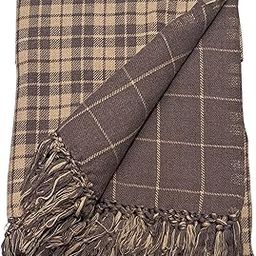 Men's Woven One side Checks & One side Plain Design Pure Wool Lohi/Woollen Shawl [50'' x 100'']-8