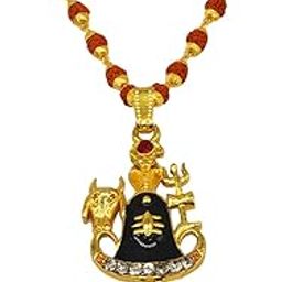 Religious Shivling Trishul Locket With Gold Plated Cap Panchmukhi Rudraksha Mala And Brown Brass Wood Jewellery Pendant Necklace Chain For Men Women-image-73
