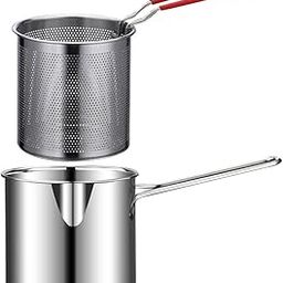 MAHNTMART Small Deep Frying Pot with Basket 1200ml Stainless Steel Fryer Pot with Long Handle Mini deep Oil Fryer for French Fries/Shrimp/Fish/Chicken Wings/Boiling Butter/Sauce/Gravies/Pasta(1-Pcs)-picture-6
