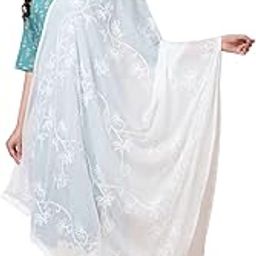 Elegant White Chiffon Dupatta with Floral Thread Embroidery-image-65