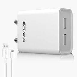 Portronics Adapto 66 2.4A 12w Dual USB Port 5V/2.4A Wall Charger,Comes with 1M Micro USB Cable, USB Wall Charger Adapter for iPhone 11/Xs/XS Max/XR/X/8/7/6/Plus(White)-10
