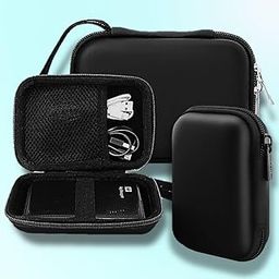 Shock Proof External Hard Disk Case Protector | Hard Drive Case Shell | Hard Drive Portable Storage Organizer Bag for USB Cable Power Bank Hard Disk Carry Bag - Double Padded (Black Plain)-image-65