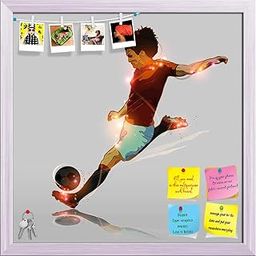 ArtzFolio Soccer Player Shooting Soccer Ball | Bulletin Board Notice Pin Board | Vision Soft Board Combo with Thumb Push Pins & Sticky Notes | White Frame | 20 x 20 inch (51 x 51 cms)-picture-0