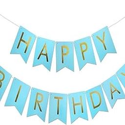 SALAUNIER Light Blue-Gold Happy Birthday Bunting Banner with Shiny & Shimmering Gold Letters Party Supplies, Happy Birthday Banner for kids, girls, boys, men, women, Flag Happy Birthday Sign Garland-image-29