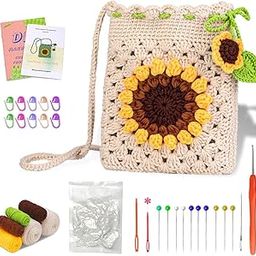 PATPAT® DIY Crochet Phone Bag Material Kit Beginners Sun Flower Crochet Phone Sling Bag Material Kit with Yarn,Needles,Tools & Accessories Tutorial Video DIY Gift-image-74