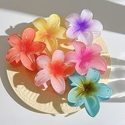 WELTWORLD 3Pcs Flower Hair claw Multicolor, Hawaiian Flower Hair Clips for Women, Floral Claw Clips for women, Beach Tropical Hair Accessories for Girls Multicolor-14