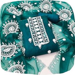 Women's Organza Embroidered Work Unstitched Salwar Suit Material With Embroidered Work Organza Dupatta-image-76