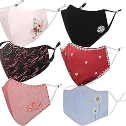 By Q-One New-Floral Breathable Protective Reusable Washable Masks, Anti-Bacterial (BFE>99%) 4 Layer Embroidered, Fashionable Cotton Cloth Face Mask for Women and Girls with Ear Adjusters-24