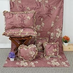 Luxurious Glace Cotton Home Bedding Set | 6 Piece with Frilly Pillowcases and Filled/Frilly Cushions | 6 Piece Bedsheet Set | Complete Bedding Sets-image-90