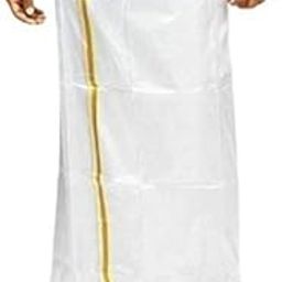 Men Cotton Dhoti White Gold Border Vesti Traditional Wrap Indian Ethnic Outfit 2 Meter Fine Fabric Inner Layer Cultural Dressing Base Occasion Wear Plain Lower Garment-picture-13