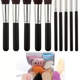 Elitewave 10 Piece Premium Makeup Brush Set, Black + 6 Piece Makeup Sponges-image-67