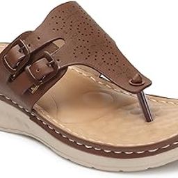 Women's Brown Orthopedic Doctor Slippers | Dual Adjustable Buckle Design with Toe Support | Cushioned Wedge Sole for Doctor Slippers For Girls & Women-image-70