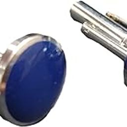 XGleam Classic Elegant Round Dark Blue Bullet Back Cufflinks with Silver Colour Body, Men's Formal Wedding Business Wear Accessory for Shirt, Blazer, Suit, Kurta-22