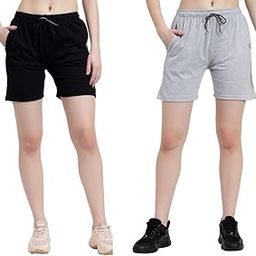 Women's Athletic Gym Shorts | Stretchable & Relaxed Fit | Running, Jogging & Yoga Workout Shorts with Pockets | Casual Summer Cycling & Sleep Shorts | Pack of 2-image-6