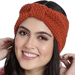 Headband Earwarmers for Women | Handmade/Crocheted with Good Woolen Earwarmer Earmuffs Earcap Earcover Soft Headwrap Warm Winter Accessories for Girls (Brick Red)-image-3