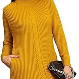 clapton Cable Knit Tunic Sweater, Ribbed Mock Neck, Wool Blend, Long Sleeve with Pockets, Winter Casual Style-picture-43