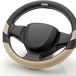 Soft X Premium Faux Leather Car Steering Wheel Cover Universal Size | Breathable Anti Slip Steering Cover for Untlimate Comfort & Style - Black & Beige-7