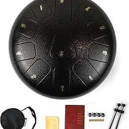 11 Notes 8 Inch Brown Alloy Steel Tongue Drum - Perfect Percussion Musical Instrument for Kids and Adults - Handpan Drum for Meditation, Yoga - Includes Mallets, Finger Picks & Travel Bag-24