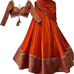 Women's Heavy Embroidered Work Chinon Long Sleeve Silk Fabric Lehenga Choli with Lace Dupatta Set for Wedding Festival and Traditional Functions-picture-24