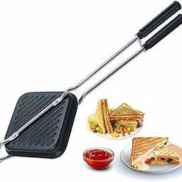 Grill Sandwich Toaster, Non-Stick Grilled Sandwich Maker with Long Handle, Black-picture-23