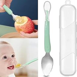 Tony Stark Baby Double Side Head 2 in 1 Silicone Food Spoon, Stainless Steel Fruit Scraper for Baby & Toddler, Fruit Scraping & Feeding Spoons with Travel Case (Pack of 1 - Multi Color)-12