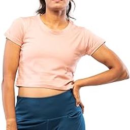 Women's Crop Top I Organic Cotton Round Neck Short Sleeve Plain Tank Top I Ladies Short I Bralette Blouse Tees I Regular Slim Fit Stylish Activewear I for Running Sports Gym Exercise Yoga-image-34