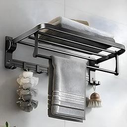 Plantex Aluminium Folding Towel Rack with Swivel Towel Rod/Towel Hanger for Bathroom/Towel Hanger with Hooks/Bathroom Accessories (24 Inch) Black-image-33