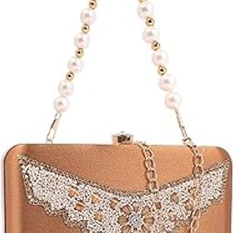 Beaded formal party clutch with pearls handle gold chain for women and girls-image-32