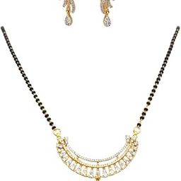 beautiful mangalsutra for women | traditional set with earrings | gold plated - american diamond studded | best gift for your lady | pack of 1-19