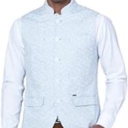 Men's Printed Grey Mandarin Collar Waist Coat-image-48