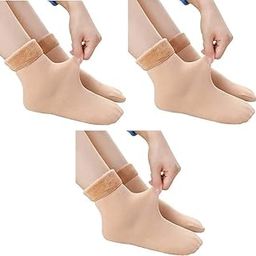 Winter Warm Fleece Ankle Socks with Thumb, Unisex, Pack of 3 Beige-image-94