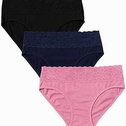 Women's High-Waist Cotton Panties with Floral Lace Trim – Size M Pack of 3 (Black,Blue,Pink) – Soft, Breathable Underwear-picture-27