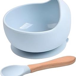 NOWFLY 2 Piece Microwave Friendly Silicone Baby Feeding Set - Bowl - Spoon - Make Mealtime Fun and Easy for Your Little One - Portable and Diaper Bag Friendly - Baby Feeding Product (Blue)-image-81