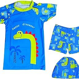 THE MORNING PLAY Kids Boys Swimming Costume Set, T-Shirt, Shorts and Cap, 3-Piece-image-93