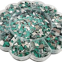 INDIKONB Craft Mirrors Set with Storage Box | Glass Pieces for Lippan Art, Crafts, and Jewelry Making - Combo Set of 12 Shapes, 4-11mm (Silver 2)-picture-23
