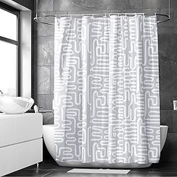 Encasa XO Polyester Abstract Opaque Bathroom Shower Curtain 7 ft with 10 Hooks|Mould Proof & Mildew Resistant Waterproof|Easy Installation|Quick-Drying Curtains| 142x213 cm (55x83 in) - Boho Maze Grey-image-48