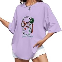 Oversized Printed T-Shirt for Women | Stylish Loose Fit Cotton Tshirt | Casual Baggy Half Sleeve Graphic Tee | Trendy Printed Tshirt for Women (Girl, LVN, L)(L_WTS_134_Girl_LVN_BZ)-image-9
