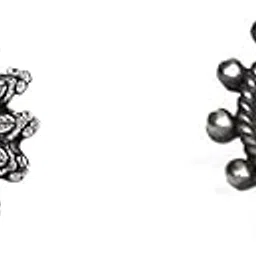 abhooshan Silver Alloy Combo Set of 2 Designer Oxidized Nose Pin Stud for Women and Girls. Piercing required-picture-1