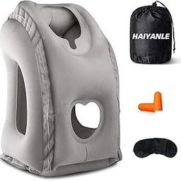 HAIYANLE Travel Pillow - Multifunctional Inflatable Travel Pillow for Adult Chin Supporting Travel Neck Pillow Portable Airplane Sleeper Office Napping Backrest Pillow(Gray Out)-2