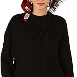 Women's Acrylic Full Sleeve with Crew Neck Black Relaxed Fit Ribbed Sweater-image-84