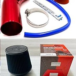 AUTO MT Cold Air Intake Pipe 76mm 3 Inch Universal Car Turbo Filter Aluminum Air Filter Induction Flow Hose Pipe Kit (Set of AIR Filter + Intake Pipe) (AIR Filter + Intake Pipe RED)-16