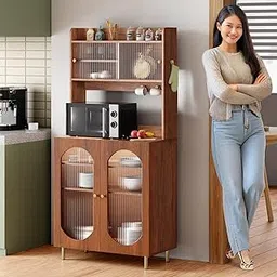 Rocco Stellar Multipurpose Storage Cabinet for Living Room, Kitchen, Office, Sideboard (Teak Brown, Medium Size with Upper Storage)-picture-48