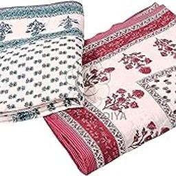 SIBLEY Cotton Jaipuri Light Weight Traditional Rajasthani Print Single Bed Quilt/Razai/Rajai (Design 1, Single Bed - Set of 2 Pink - Grey)-image-44