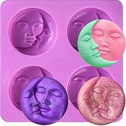 4 Cavity Sun & Moon Silicone Soap Molds, Crescent Moon Face Silicone Soap Mold for Homemade Lotion Bar, Bath Bombs, Polymer Clay, DIY Resin Making-image-49
