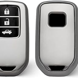 keyzone TPU car key cover compatible for Honda City, Civic, Jazz, Amaze, CR-V, BR-v, WR-V with 3 button smart key (GunMetal)-image-1