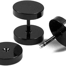 Stainless Steel Black Round Stud Earrings for Men Screw Back Punk Rock Style Hypoallergenic Jewelry Trendy Earrings for Gift/Boyfriend/Brother/Husband/Valentine's Day/Birthday/Wedding Anniversary-image-71