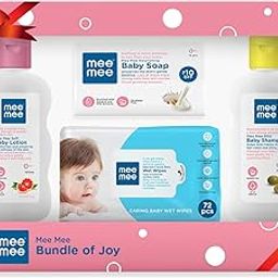 Mee Mee Baby Bundle of Joy Gift Set for Newborn | Baby Lotion,Shampoo,Baby soap and Wet Wipes for Smooth Skin and Gentle Care | Gift Pack of 4-5