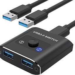 USB 3.0 Switch Selector, Bi-Directional USB Switch 2 in 1 out / 2 in 1 out, USB Switcher 2 Computers Share 1 USB Devices for Printer, Keyboard, Scanner, Mouse, USB Switch Compatible with Mac/Win/Linux-2