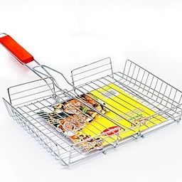 FEELING MALL Heavy Base Stainless Steel Barbecue BBQ Grill Pan with Wooden Handle-picture-25