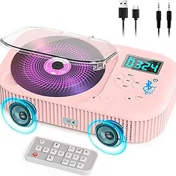 Greadio Portable CD Player with Bluetooth 5.3, Rechargeable Boombox CD Player with FM Radio, Discman CD Player for Home Car with Dual Speaker/LCD Display/Remote Control/AUX/USB (Pink)-picture-21